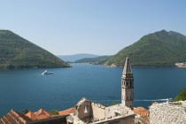 beautiful view across Perast and the bay